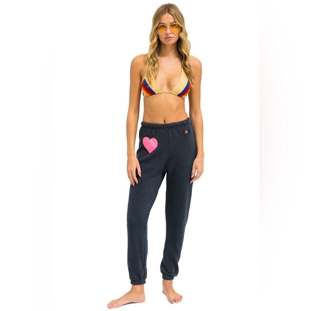 Aviator Nation Glitter Heart Sweatpants In Charcoal